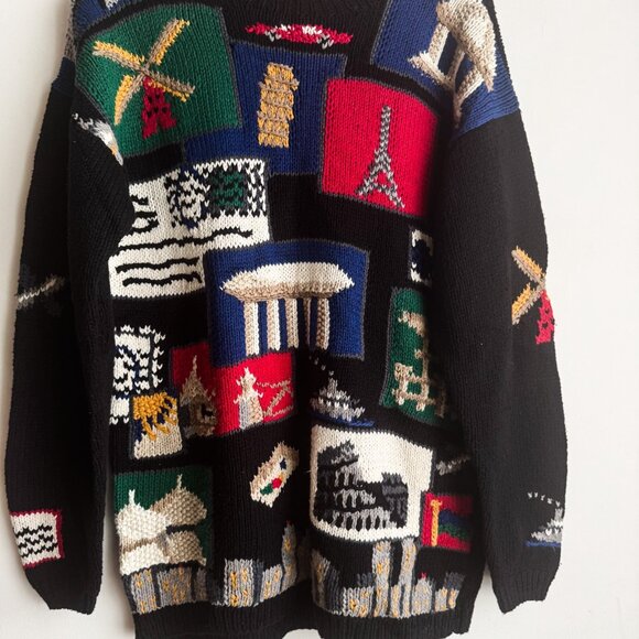 Vintage Northern Isles Signature Hand Knitted Novelty " World Landmarks" S - Picture 2 of 7